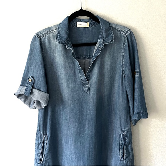 Anthropologie Cloth & Stone Chambray Tencel Denim Shirt Dress - Picture 5 of 9